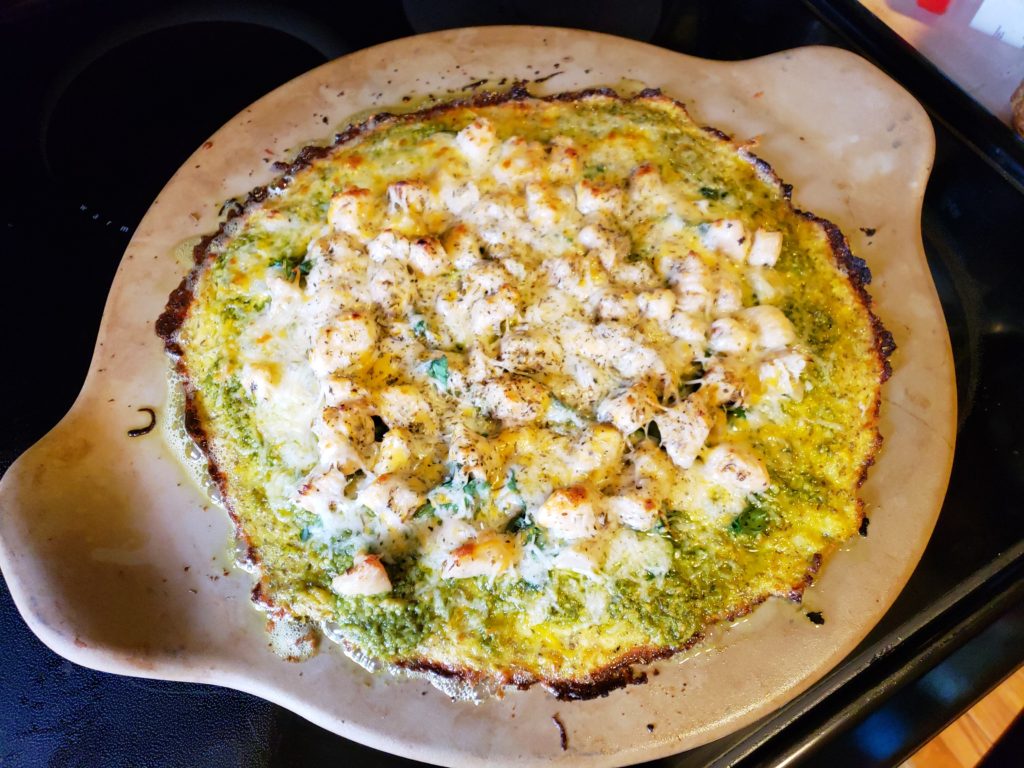 Chicken Artichoke Pesto Pizza with Cauliflower Crust